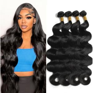 12A Body Wave Bundles Human Hair 18 20 22 24 Inch Human Hair Bundles 100% Unprocessed Brazilian Virgin Hair Bundle Human Hair Body Wave 4 Bundle Human Hair Extensions Real Human Hair Natural Black