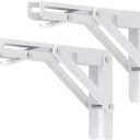 YUMORE Folding Shelf Brackets, 8 Inch Heavy Duty Collapsible Shelf Bracket, DIY L Bracket for Workbench Folding Table Hinge, Max Load: 300lb, White, 2 Pack