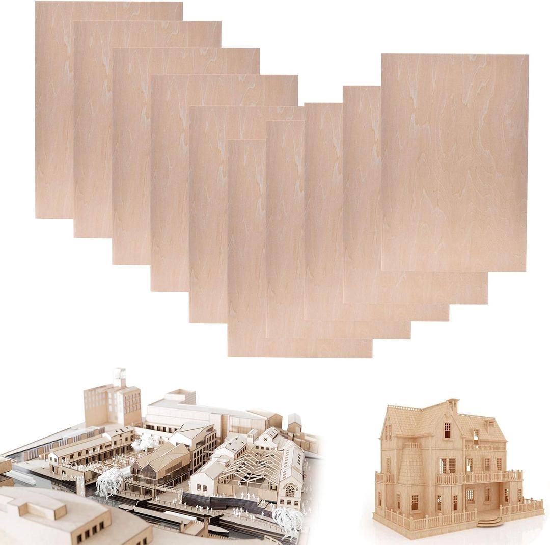 10 Pack Basswood Sheet, 1/16 X 8 X 12 Inch Thin Plywood Wood Sheets for Crafts