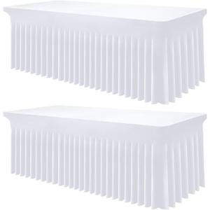 Smiry Spandex Tablecloth 2 Pack, Elastic Fitted Stretch Tablecloth for 5FT Rectangle Tables, Waterproof Washable Table Cover Skirt for Outdoor, Wedding, Banquet & Parties (White, 60Lx30Wx30H Inch)