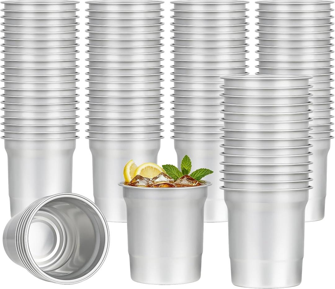 100 Pcs Aluminum Cups Bulk-16 oz Metal Party Cups, Reusable & Disposable Drinking Cups for Cold Drinks, Beer, Coffee, Ideal for Outdoor Events, Family Gatherings, Festivals & Parties (Silver, 16 OZ)