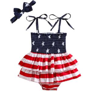 Noubeau Toddler Baby Girl 4th of July Dresses Independence Day Outfit Kid American Flag Stars Stripes Patriotic Dress Clothes