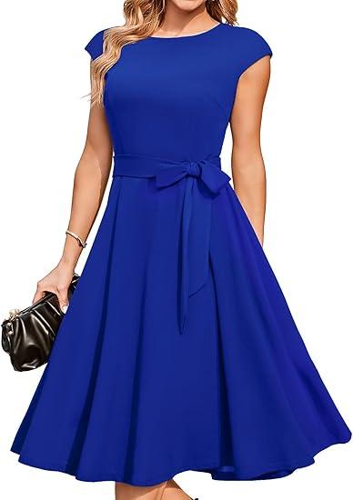 DRESSTELLS Women's Cocktail Dresses, Formal Wedding Guest Modest Church Vintage Holiday Party Evening Dress M