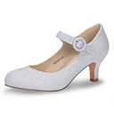 IDIFU Women's Jessy Dress Mary Jane Shoes Low Kitten Heels Closed Round Toe Office Work Wedding Pumps (Silver Shiny, 5.5 M US)