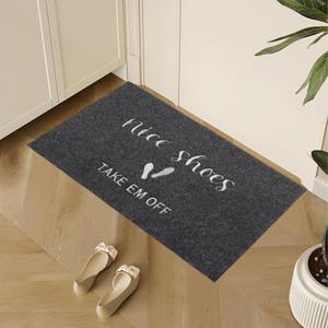 17" x 30" Welcome Mats, No Slip Funny Front Door mat for Home Entrance, Embroidered Funny Welcome Matt for Front Door, Low Profile Cute Shoes Take Them Off Door Mats for Front Door (Black)