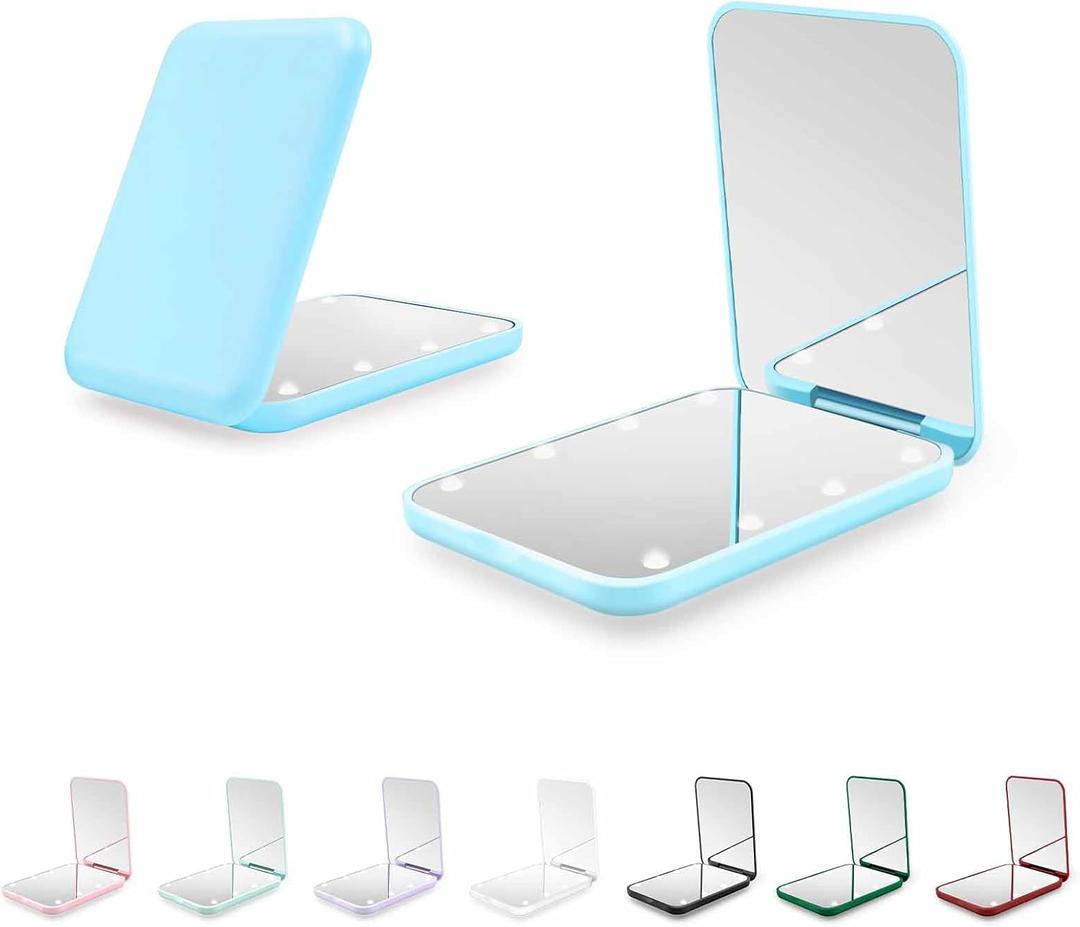 Compact Mirror, 1X/3X Magnification LED Pocket Mirror with Nternal BIattery, Mini Mirror for Purse, Pocket,Travel and Present (Blue)