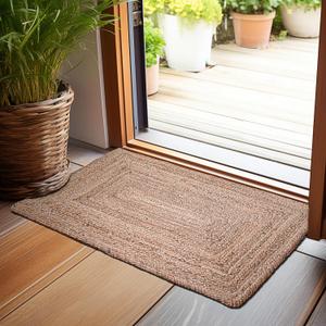 Hausattire Hand Woven Jute Braided Rug, 2'x3'  Natural, Reversible Boho Entry Area Rugs for Kitchen, Living Room I Farmhouse Indoor Outdoor Decorative Floor Rug, 24x36 Inches