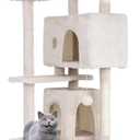 70" Cat Tree Tower | Beige | Sturdy, Easy to Assemble, Multi-Level Activity Center with Sisal Scratching Posts, Condos, Perches, Hanging Cat Toys, Observation Decks & Ladder