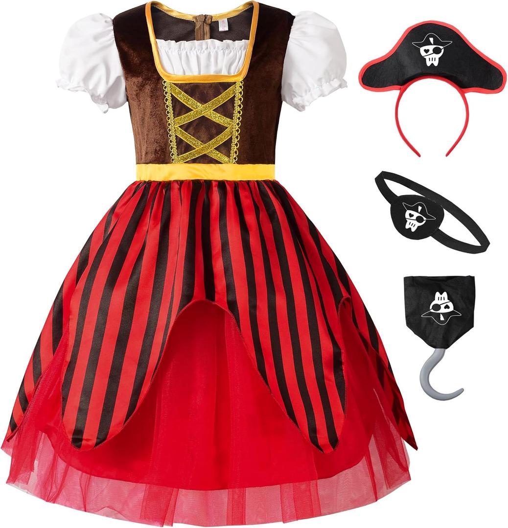 ReliBeauty Girls Pirate Dress Sea Buccaneer Costume, 6-7/130