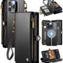 Defencase for iPhone 16 Pro Max Magnetic Wallet Case Compatible with Magsafe with RFID Blocking Zipper Strap Card Holder for Women Men PU Leather Detachable Case for iPhone 16 Pro Max (6.9"), Black