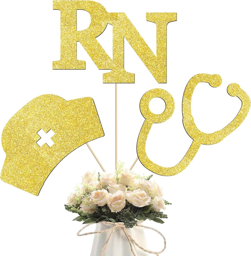 Glitter Nurse Graduation Centerpiece Sticks 12pcs Medical Nursing Graduation Party Centerpiece for Table Congrats RN Table Decorations for Congrats Grad Nurse Party Supplies