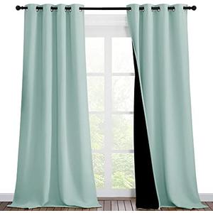 NICETOWN Aqua Blue Blackout Curtains 90 inches Long, Full Light Blocking Drapes with Black Liner for Nursery, Thermal Insulated Draperies for Hall, Villa (2 Pieces, 46" Wide Each Panel)