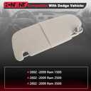 Grey Left Driver Side Sun Visor Without Sunroof Compatible with Dodge Vehicle 2002 2003 2004 2005 2006 2007 2008 2009 Ram 1500 2500 3500, Replace#1CT11TL2AA