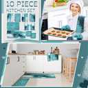Fourluoo 10 Pcs Teal Turquoise Oven Mitts and Pot Holders Kitchen Decor and Accessories Set Turquoise Kitchen Towels Modern Boho Oven Gloves for Home Decorations Cooking Baking Housewarming Gifts