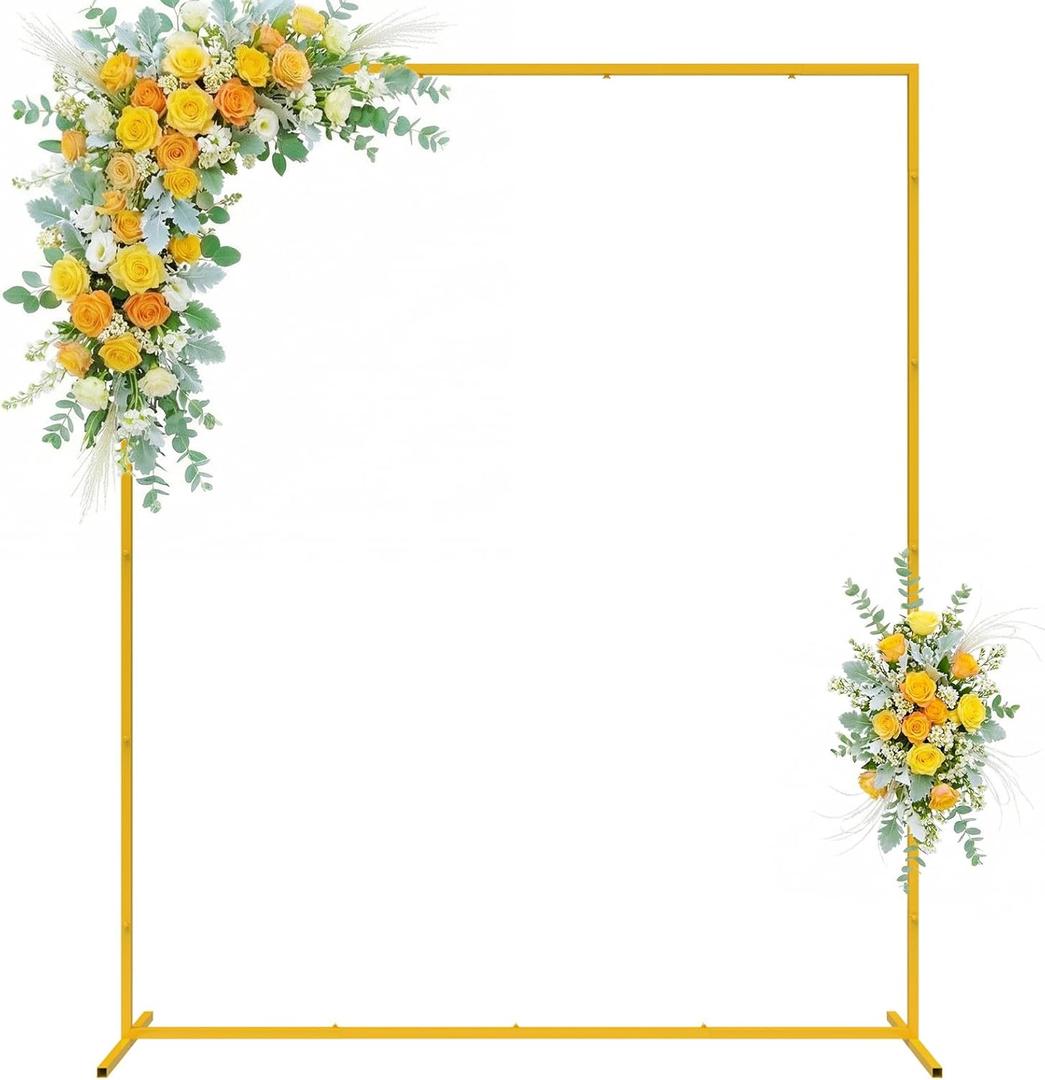 Wokceer Backdrop Stand Square Wedding Arch 6.6FT x 5.2FT Gold Metal Balloon Arch Backdrop Stand for Wedding Ceremony Birthday Party Baby Shower Photo Booth Background Decor