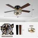Bella Depot 52" Black Caged Crystal Ceiling Fan with Light | Antique Chandelier Fan, Low Profile Flush Mount, Remote, Quiet DC Motor, 5 Dual-Sided Blades, for Dining Living Room Bedroom