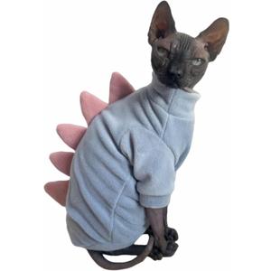 Dinosaur Sphynx Cat Clothes, Soft Polar Fleece Sweater for Cat, Elastic Pet Clothes Thick Winter Warm Outfit for Hairless Cat, Devon, Cornish, Small Dogs Apparel with Sleeves (Sky Blue, XX-Large) (XXL (12.5-15 lbs))