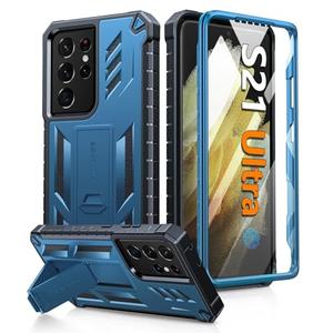 FNTCASE for Samsung Galaxy S21-Ultra Case: Military Grade Rugged Cell Phone Cover with Kickstand | Shockproof TPU Protection Bumper Matte Textured Design for Samsung S21 Ultra Cases 6.8 inches(Blue)