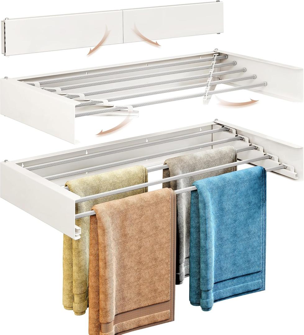 Drying Rack Clothing,Laundry Drying Rack,Clothes Drying Rack Wall Mounted,31.5" Wide,Retractable,Collapsible,Foldable Laundry Rack,with 5 Aluminium Rods