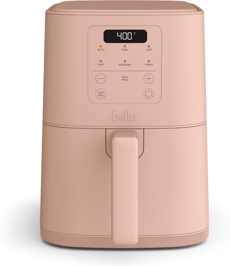 bella 4Qt Slim Air Fryer, Fits-anywhere Kitchenware, EverGood Ceramic Nonstick Coating, Adjustable Temperature, 6 Preset Cooking Options, 60 Min Auto Shutoff w Audible Tone, 3.3lb Capacity, Blossom