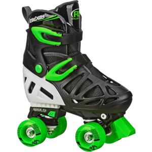 Roller Derby Trac Star Adjustable Skates for Kids, Beginners (Large (3-6), Black/Green)