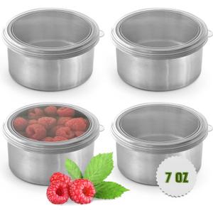 TAVVA 4 X 7oz Stainless Steel Containers with Lids - Leakproof w/Silicone Lids - BPA Free - Dishwasher & Freezer Safe - Portable & Reusable - Stainless Steel Storage Food Snack Containers