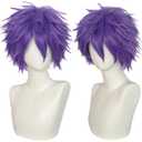 ANOGOL Hair Cap + Short Purple Men's Cosplay Wigs Light Purple Cosplay Wig Violet Lilac Purple Wig Short Amethyst Violet Wigs Lavendar Synthetic Anime Hair for Halloween Christmas Party Costume