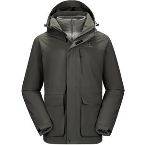 CAMEL CROWN Men's Ski Jacket 3 in 1 Waterproof Winter Jacket Snow Jacket Windproof Hooded with Inner Warm Fleece Coat (Medium, Dark Grey)