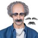 Old Man Bald Cap Grey Wig With Hair On Sides Balding Wig Grandpa Halloween Cosplay Costume Wig