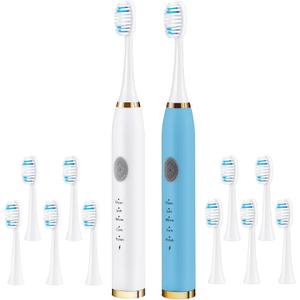 Electric Toothbrush 2 Pack (White & Blue, 2 Pack)
