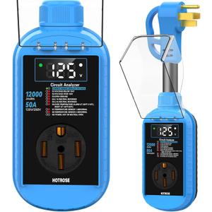 RV Surge Protector 50 Amp with High/Low Voltage Protection, 12000 Joules 50 Amp RV Surge Protector Waterproof, Smart RV Circuit Analyzer w/LED Display, RV Adapter Plug for RV Camper