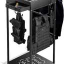 Police Gear Stand, Police Hanger, Tactical Duty Gear Rack with 3 Hooks, Free-Standing All Iron Frame Police Gift Decor with Flag, Black, Come Home Safe