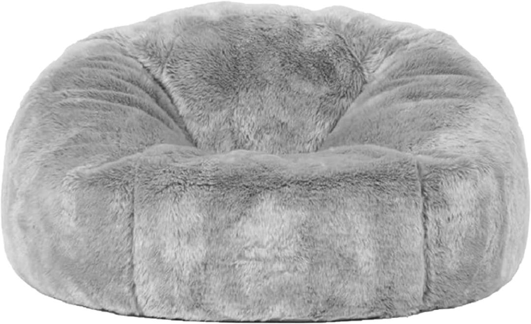 (No Filler) 6FT Giant Bean Bag Chair Cover Soft Faux RH Fur Sofa Bed Washable Bean Bag Couch Cover for Adult and Kids with Liner (Light Gray)