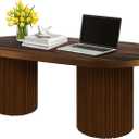 Farmhouse Coffee Table, Ellipse 47 in Wood Modern Center Accent Table, Mid Century Wooden Coffee Tables with Sturdy Base & Rounded Corners for Living Room (Rustic Brown)