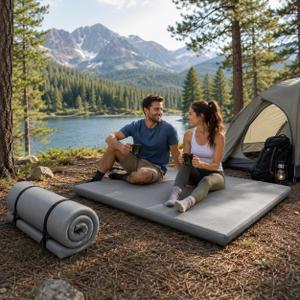 Memory Foam Camping Mattress, 63" x 26" x 3" Portable Roll Up Sleeping Mat for Adults, CertiPUR-US Certified Floor Mattress for Camping, RV Bunk, Guest Bed