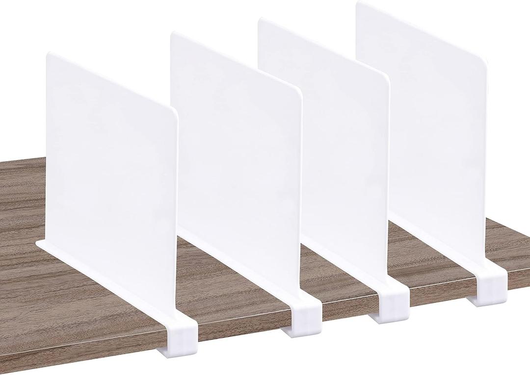 CY craft Acrylic Shelf Dividers for Closets,Wood Shelf Dividers, 4 PCS White Shelf Separators,Perfect for Clothes Organizer and Bedroom Kitchen Cabinets Shelf Storage and Organization
