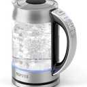 TOPZEE 1.7L Glass Electric Kettle for Coffee & Tea, Hot Water Boiler with 6 Preset Temperatures, Keep Warm and Memory Function, Auto Shutoff & Dry Boil Protection, BPA Free, Rapid Boil, 1500W, Silver
