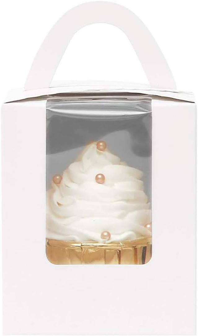 qiqee 60pcs Cupcake Boxes Individual Disposable White Single Box with Window 3.6 * 3.6 * 4.3inch Cupcake Containers/Holders