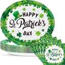 50Pcs St. Patrick's Day Oval Paper Plates and Napkins Set Serve 25 - 10" x 12.5" Large Disposable Green Paper Plates and 6.5'' Napkins with Lucky Shamrock for Irish Party Supplies Themed Tableware Set