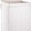 OIAHOMY Laundry Hamper with Lid, 90L(23.8 Gal) Large Wicker Laundry Basket for Bedroom, Handwoven Paper Rope Clothes Hamper with Washable Liner & Metal Frame, Decorative Organizer for Bathroom, White