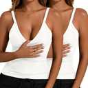 HOTGIFT Women Spaghetti Strap ‌Tank Tops Camisole Ribbed V Neck 2026 Shapewear Slim Fit Sexy Basic Off-White and Off-White X-Large