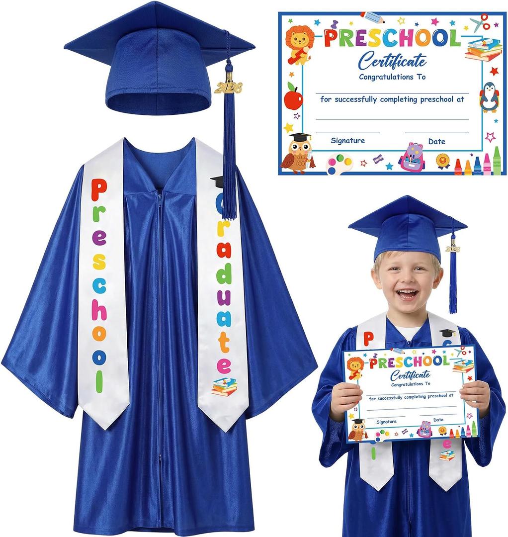 Preschool Graduation Cap and Gown Set Unisex Congrats Grad Outfit with Certificate Stole for Kid Grad Gifts Size: 30