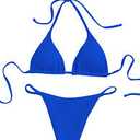 MakeMeChic Women's Halter Triangle Thong Bikini Sets High Cut Swimsuit Bathing Suit Swimwear (Blue)