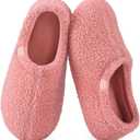 HomeTop Women's Fuzzy Curly Fur Memory Foam Loafer Slippers with Polar Fleece Lining (9-10, Pink)