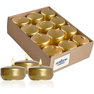 Horizon - Unscented 24 Piece Floating Candles for Parties | 2" Dripless and Smokeless Floating Candles with 5 Hours Burning Time for Centerpieces at Wedding, Pool, Home Decor | Metallic Gold Horizon - Unscented 24 Piece Floating Candles for Parties | 2" Dripless and Smokeless Floating Candles with 5 Hours Burning Time for Centerpieces at Wedding, Pool, Home Decor | Metallic Gold