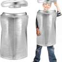 JenPen 2 Pcs Childrens Trash Can 100 Days of School Costume Silver Garbage Outfit with Hat for Kids Cosplay