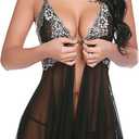 Avidlove Women Lace Lingerie Front Closure Babydoll V Neck Nightwear Sexy Chemise Nightie (Medium, B-dark Black)