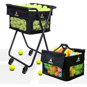 Tennis Ball Hopper Cart with 4 Wheels  Foldable, Large Capacity Pickleball & Tennis Ball Collector for Court Training & Coaching