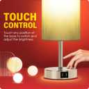 Yarra-Decor Bedside Lamp with USB Port - Touch Control Table Lamp for Bedroom 3 Way Dimmable Nightstand Lamp with Round Denim Fabric Shade for Living Room, Dorm, Home Office (LED Bulb Included)