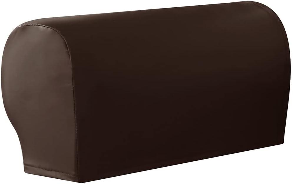 vctops Waterproof Faux Pu Leather Armrest Covers Vintage Stretch Arm Covers for Chairs Couch Sofa Armchair Slipcovers for Recliner Sofa 2pcs, Dark Coffee